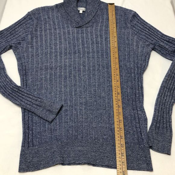Peter Millar Naples Shore Shawl Sweater Large Blue Wool Linen Ribbed Pullover - Picture 5 of 8